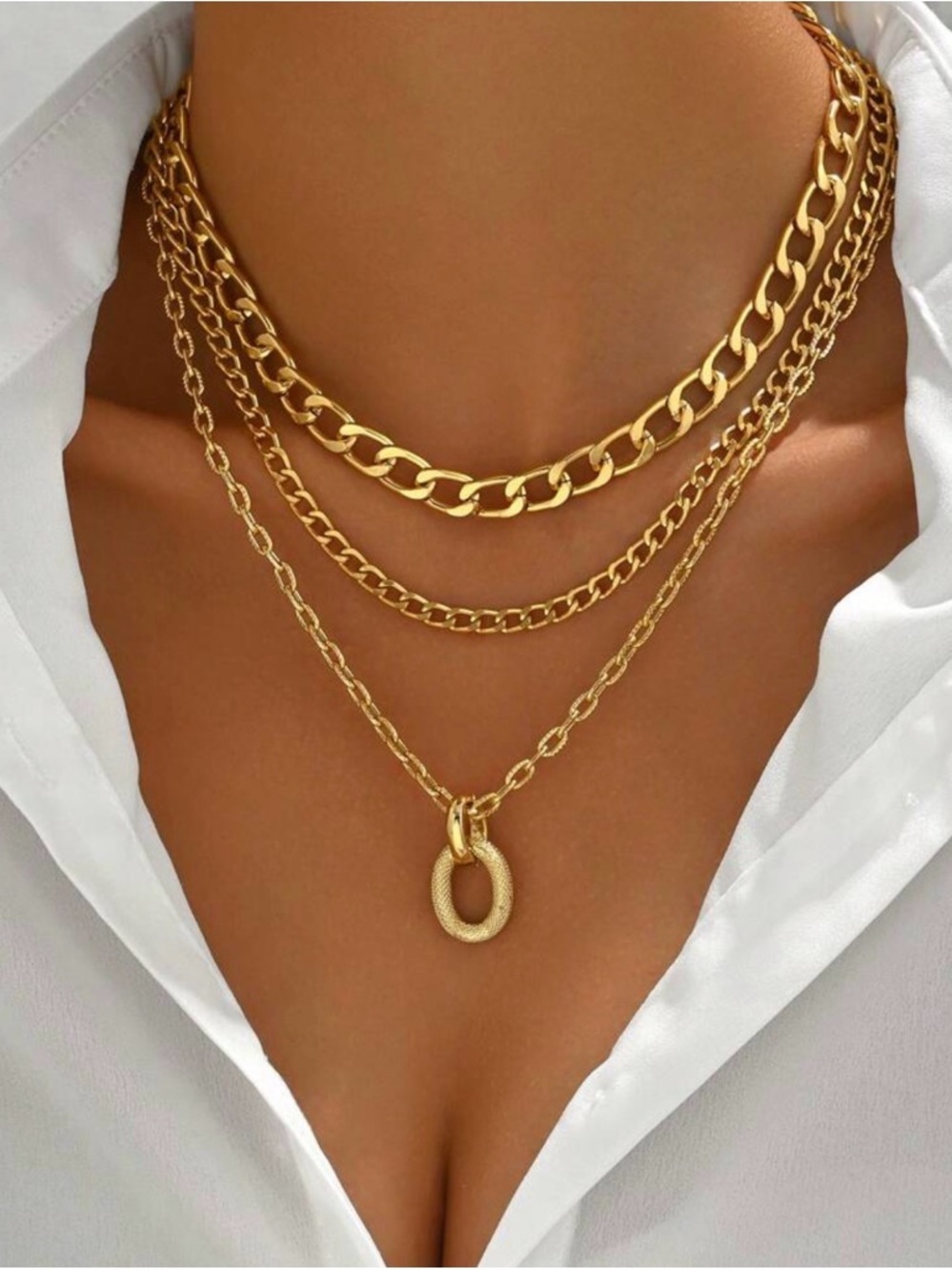 Gold Layered Link Necklace Set - Women Jewelry